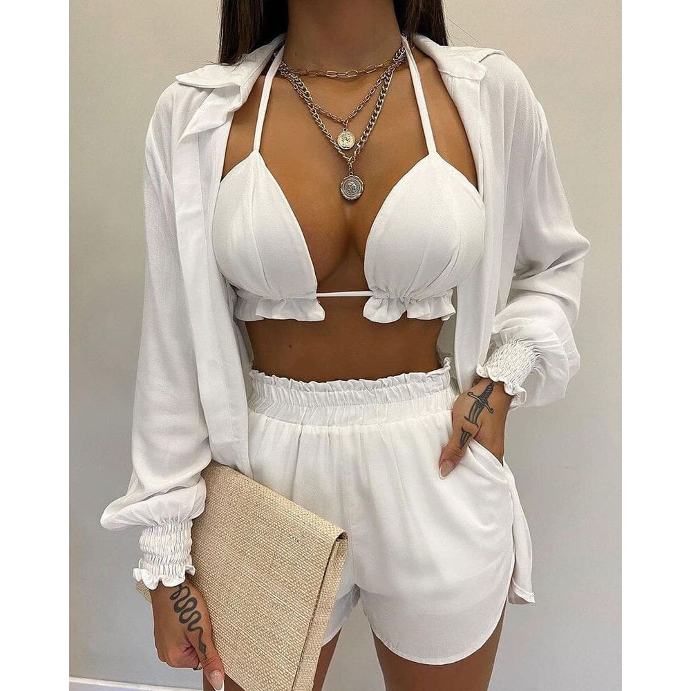Long Sleeve High Waist Three Piece Bikini Swimsuit - Style1 / S On sale