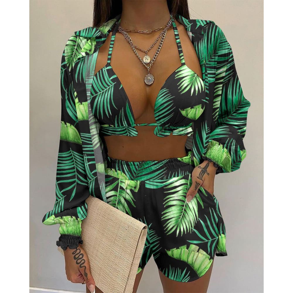 Long Sleeve High Waist Three Piece Bikini Swimsuit - Style12 / S On sale