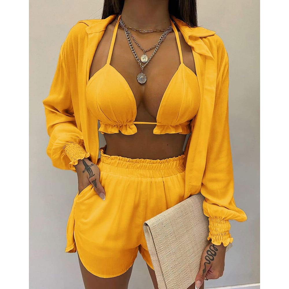 Long Sleeve High Waist Three Piece Bikini Swimsuit - Style2 / S On sale