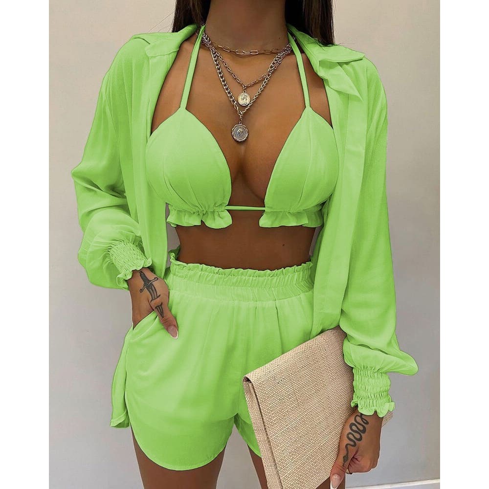 Long Sleeve High Waist Three Piece Bikini Swimsuit - Style5 / S On sale