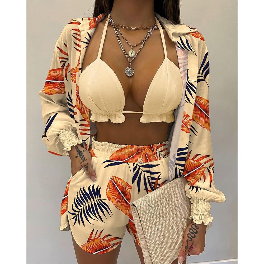 Long Sleeve High Waist Three Piece Bikini Swimsuit - Style6 / S On sale