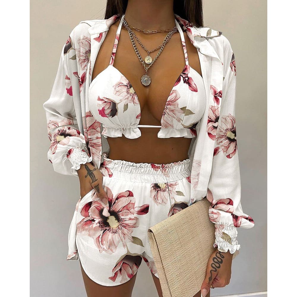 Long Sleeve High Waist Three Piece Bikini Swimsuit - Style7 / S On sale