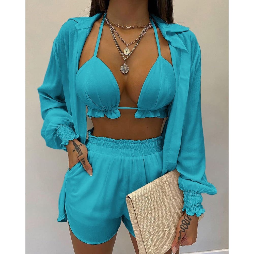 Long Sleeve High Waist Three Piece Bikini Swimsuit - Style8 / S On sale