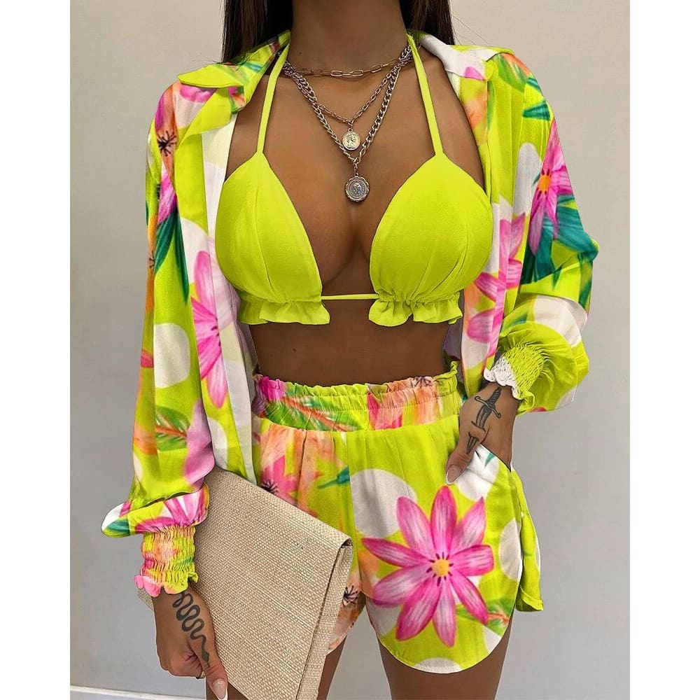 Long Sleeve High Waist Three Piece Bikini Swimsuit - Style9 / S On sale