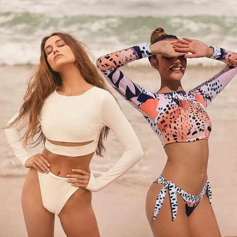 Long Sleeve Tiger Print Rash Guard bikini Surfing Swimsuit - On sale