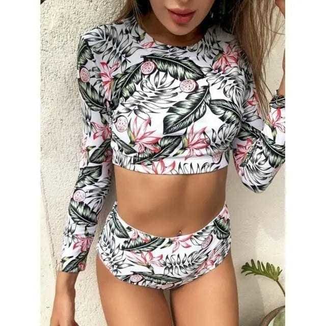 Long Sleeve Tiger Print Rash Guard bikini Surfing Swimsuit - florial print / S On sale