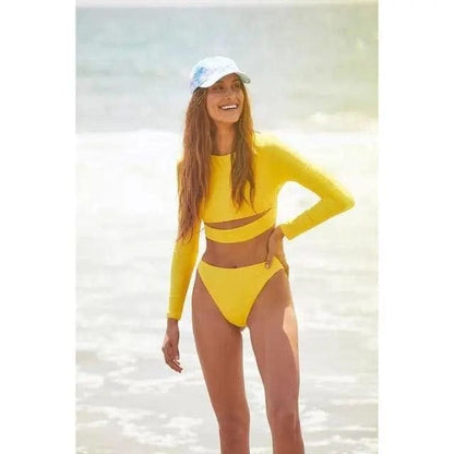 Long Sleeve Tiger Print Rash Guard bikini Surfing Swimsuit - yellow / S On sale