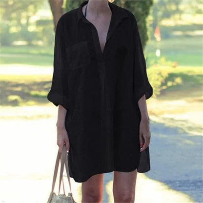 Long Sleeves Split Sides Tunic Cover Ups - black / One Size On sale