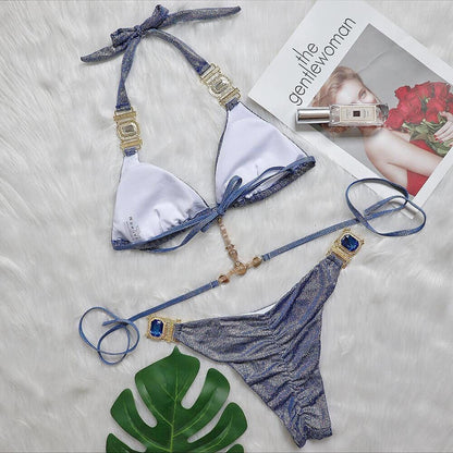 Luxury Crystal Triangle Brazilian Bikini Swimsuit - On sale