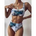 Marble Print Bandeau Push up High Waist Bikini Swimsuit - 6341 NO 1 / S On sale