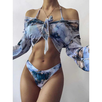 Marble Print Bandeau Push up High Waist Bikini Swimsuit - 6389 NO 1 / S On sale
