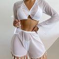 Mesh Long Sleeve Boyshort Two Piece Cover Up Set - White / S On sale