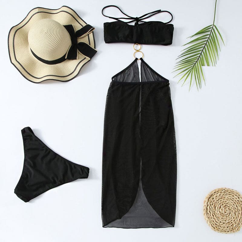 Mesh O Ring Halter Brazilian Bikini Swimsuit - On sale