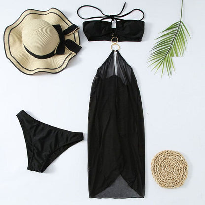 Mesh O Ring Halter Brazilian Bikini Swimsuit - On sale