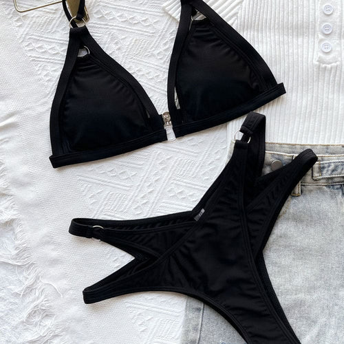 Metal O Ring Cutout Triangle Sunnybikinis Swimsuit - On sale