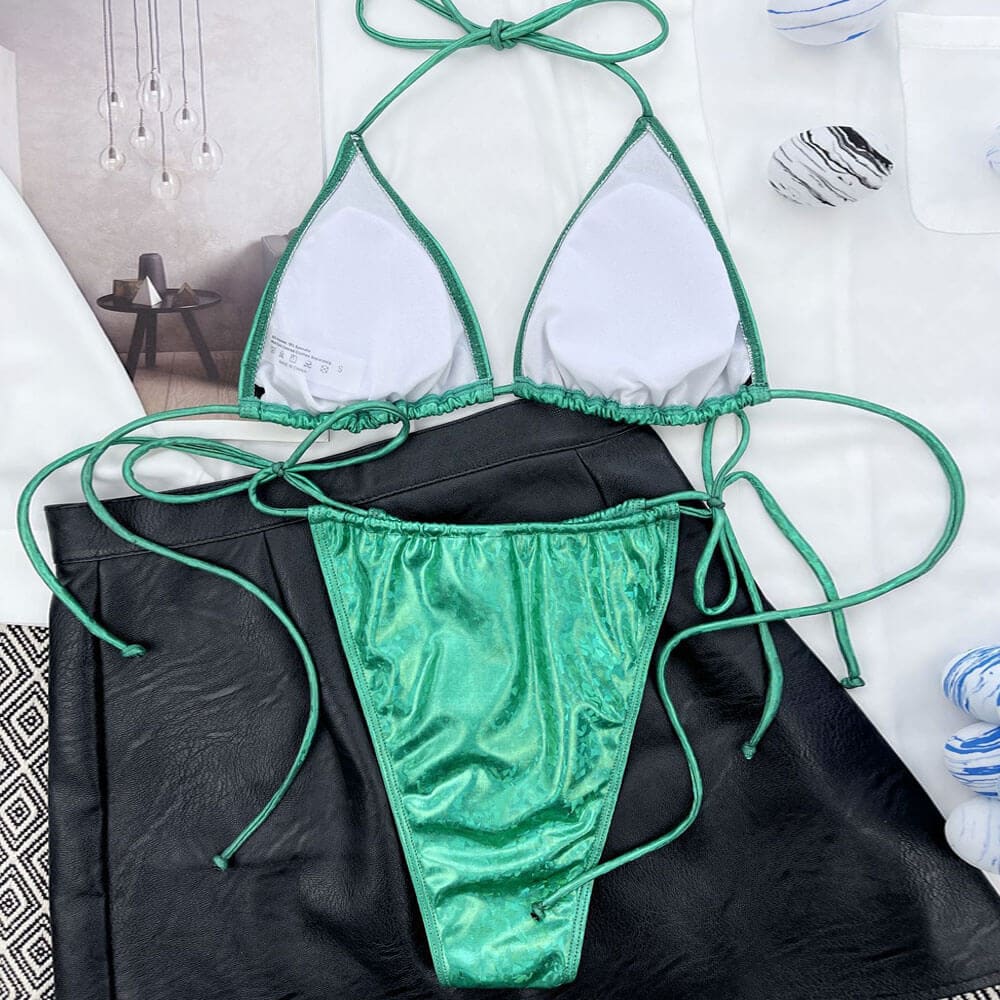 Metallic Abstract Triangle Brazilian Bikini Swimsuit - On sale