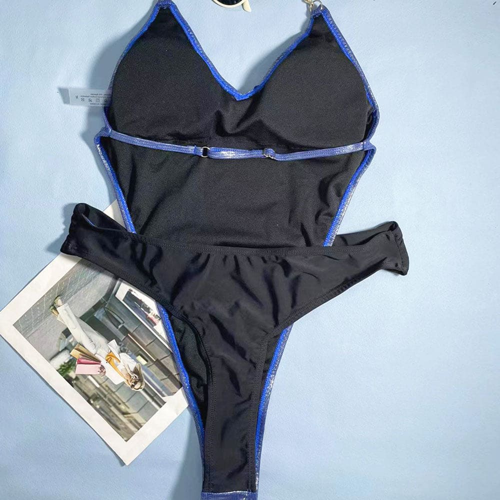 Metallic Chain Low Back Thong One Piece Swimsuit - On sale