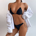 Metallic Chain O Ring Halter Triangle Brazilian Bikini - Black / S On sale