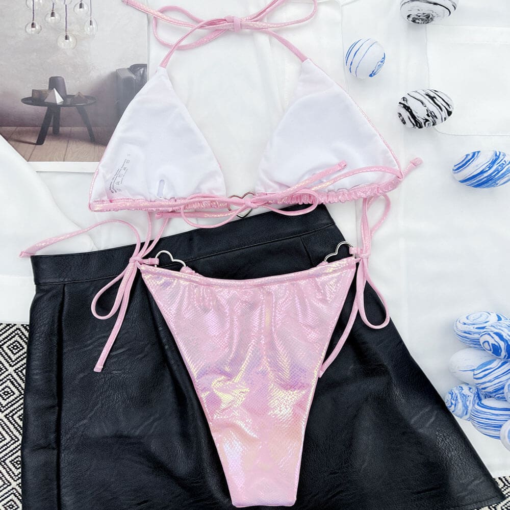 Metallic Gingham Heart Brazilian Bikini Swimsuit - On sale