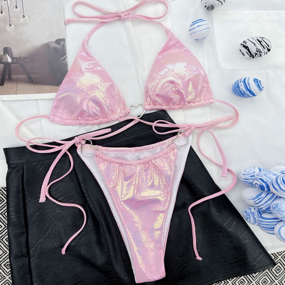 Metallic Gingham Heart Brazilian Bikini Swimsuit - On sale
