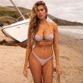 Metallic Loop Textured Halter Brazilian Bikini Swimsuit - Light Gray / S On sale
