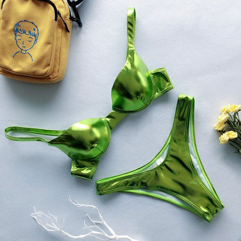 Metallic Underwire High Cut Brazilian Bikini Swimsuit - On sale