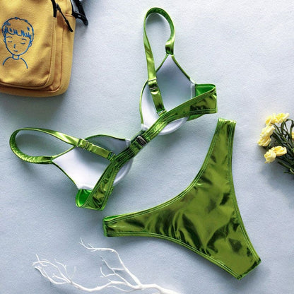 Metallic Underwire High Cut Brazilian Bikini Swimsuit - On sale