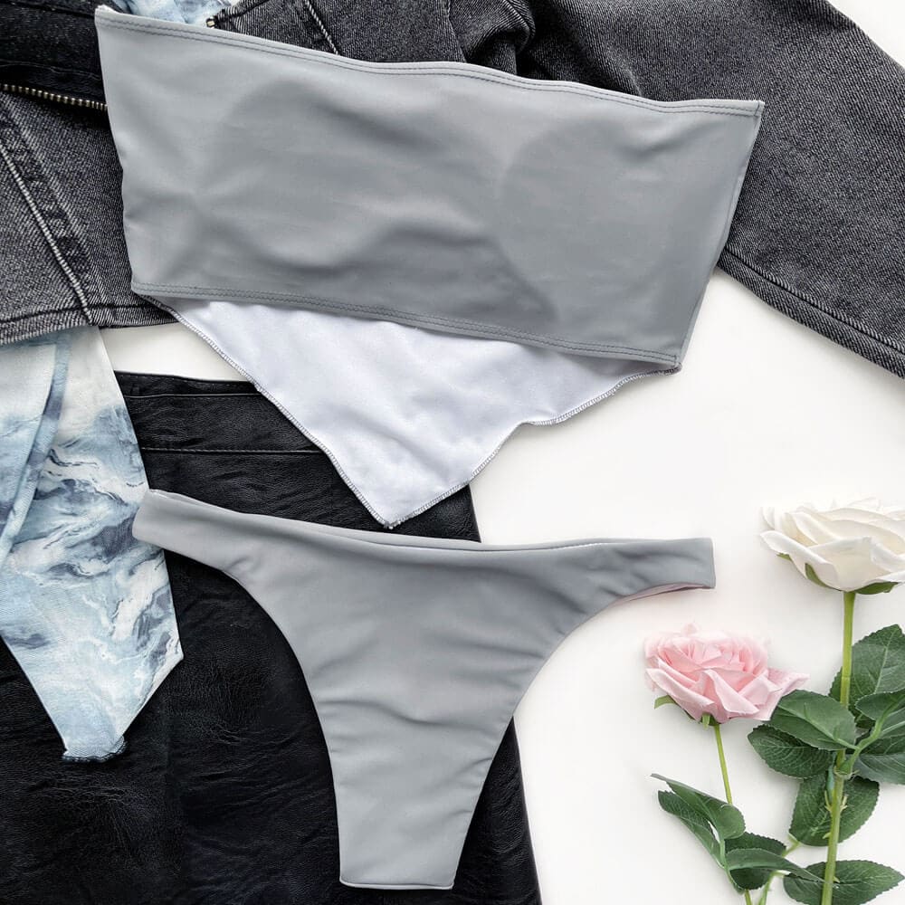 Minimalist Contrast Bandeau Two Piece Swimsuit - On sale