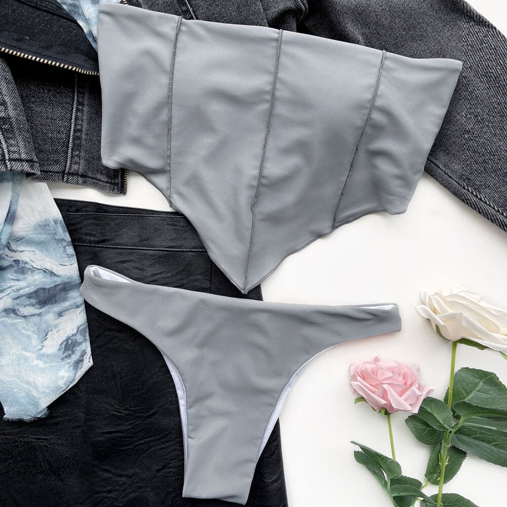 Minimalist Contrast Bandeau Two Piece Swimsuit - On sale