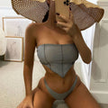 Minimalist Contrast Bandeau Two Piece Swimsuit - Gray / S On sale