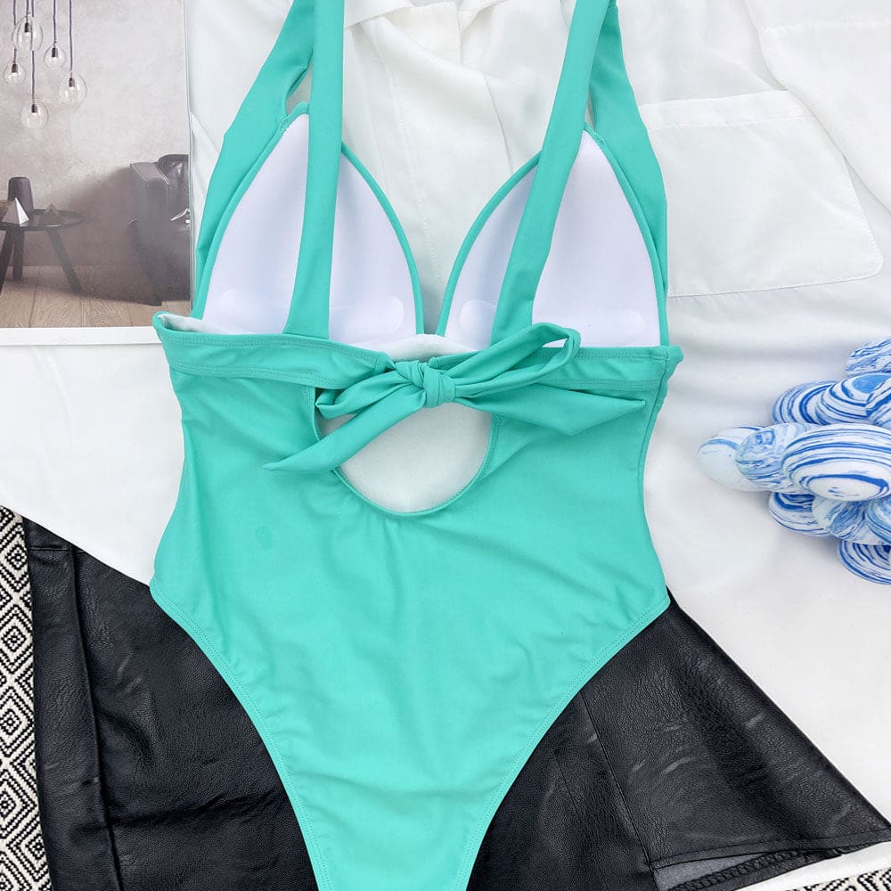 Minimalist Push Up Tie Back One Piece Swimsuit - On sale