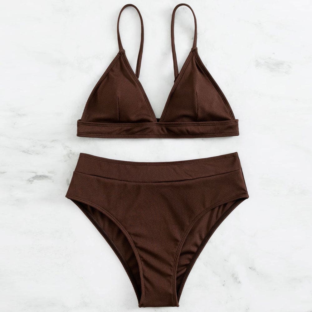 Minimalist Ribbed V Neck Triangle Two Piece Swimsuit - On sale