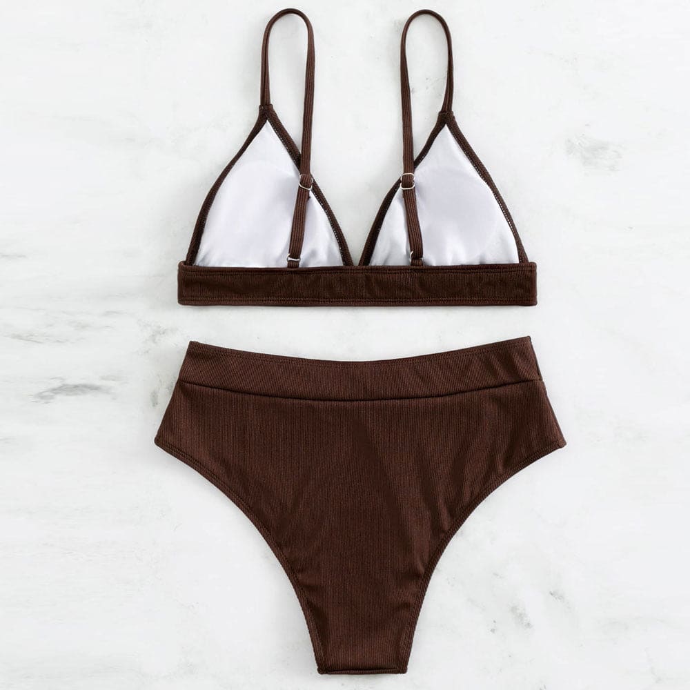 Minimalist Ribbed V Neck Triangle Two Piece Swimsuit - On sale