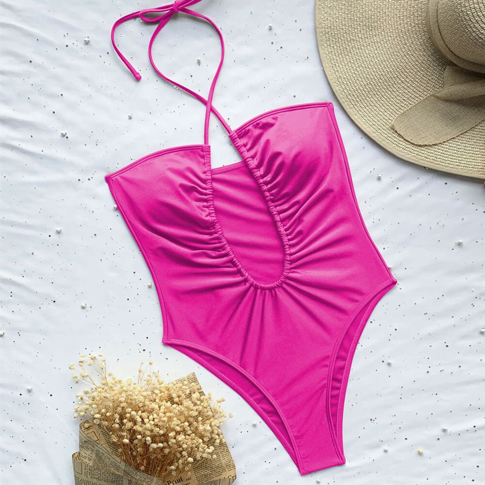 Minimalist Ruched Cutout Brazilian One Piece Swimsuit - On sale