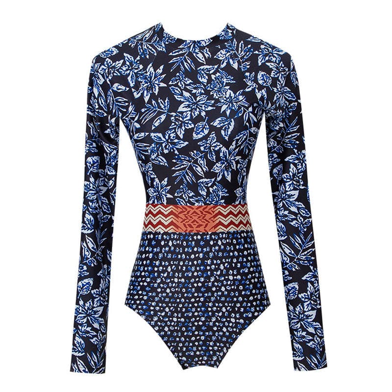 Nautical Long Sleeve Rash Guard One Piece Swimsuit - On sale