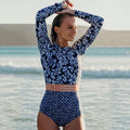 Nautical Long Sleeve Rash Guard One Piece Swimsuit - Navy Blue / S On sale