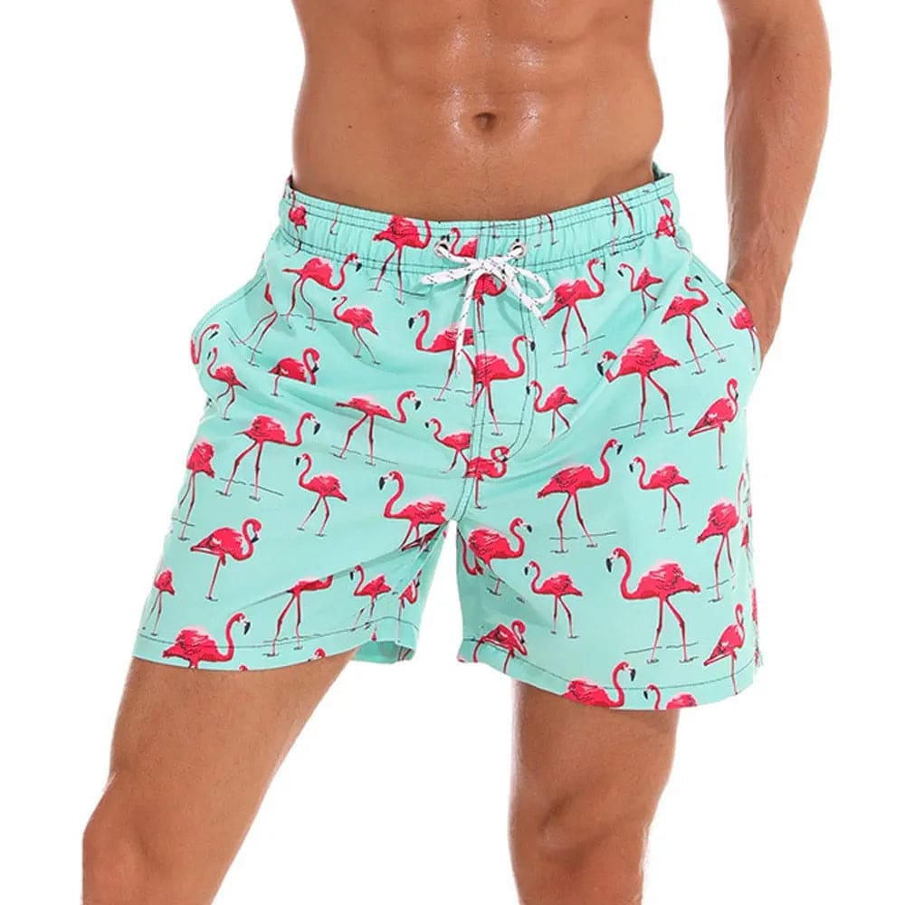 New Leisure Mens Swimwear Board Shorts - Green Flamingo / M On sale