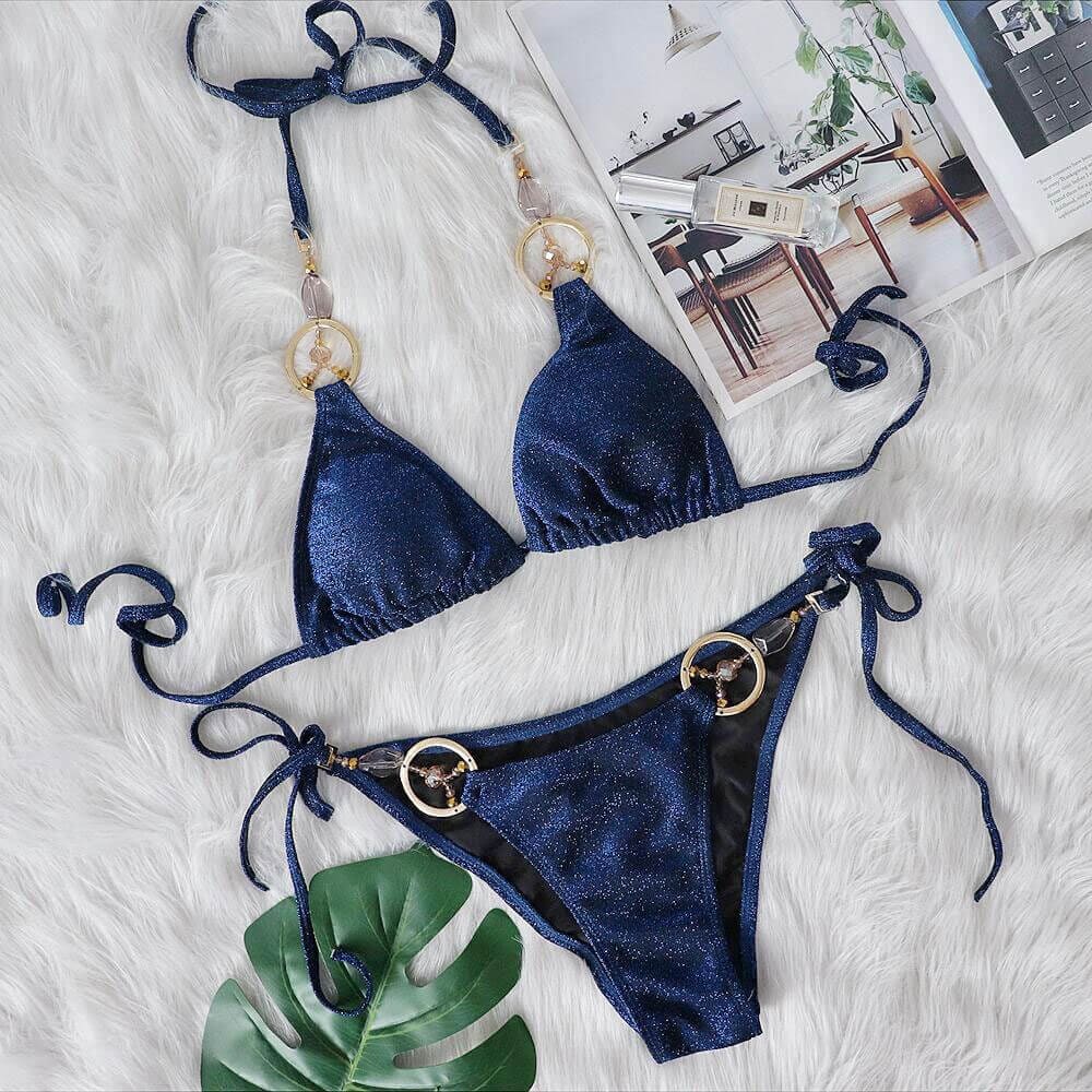 O'reilly String O Ring Textured Tie String Triangle Brazilian Bikini - Sunnybikinis