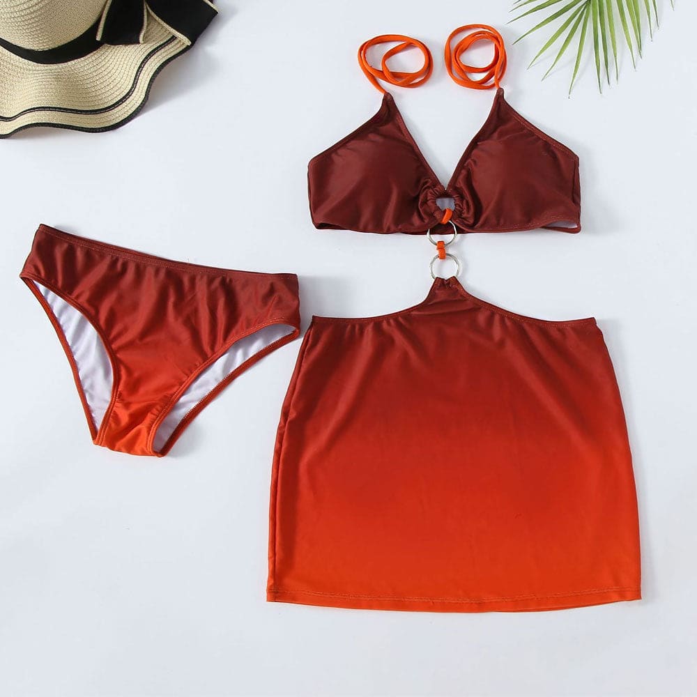 Ombre O Ring Cut Out Brazilian One Piece Swimsuit - On sale