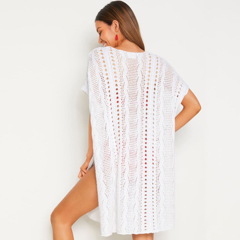 Oversized Crochet Open Knit Chic Mini Cover Up - White / One Size On sale
