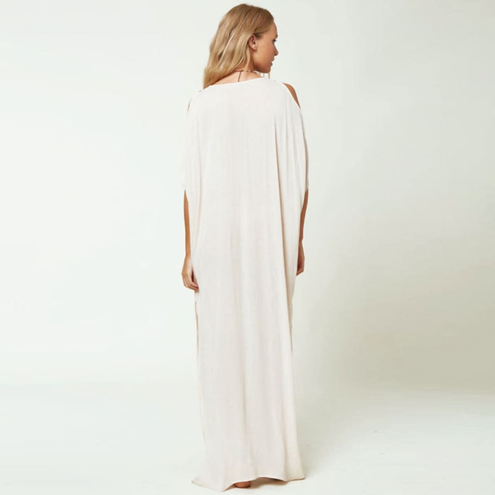Oversized Embroidered High Slit Beach Maxi Cover Up - White / One Size On sale