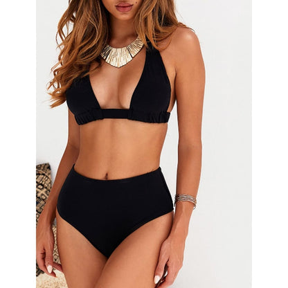 Polka Dot High Waisted Halter Bikini Swimsuits - On sale