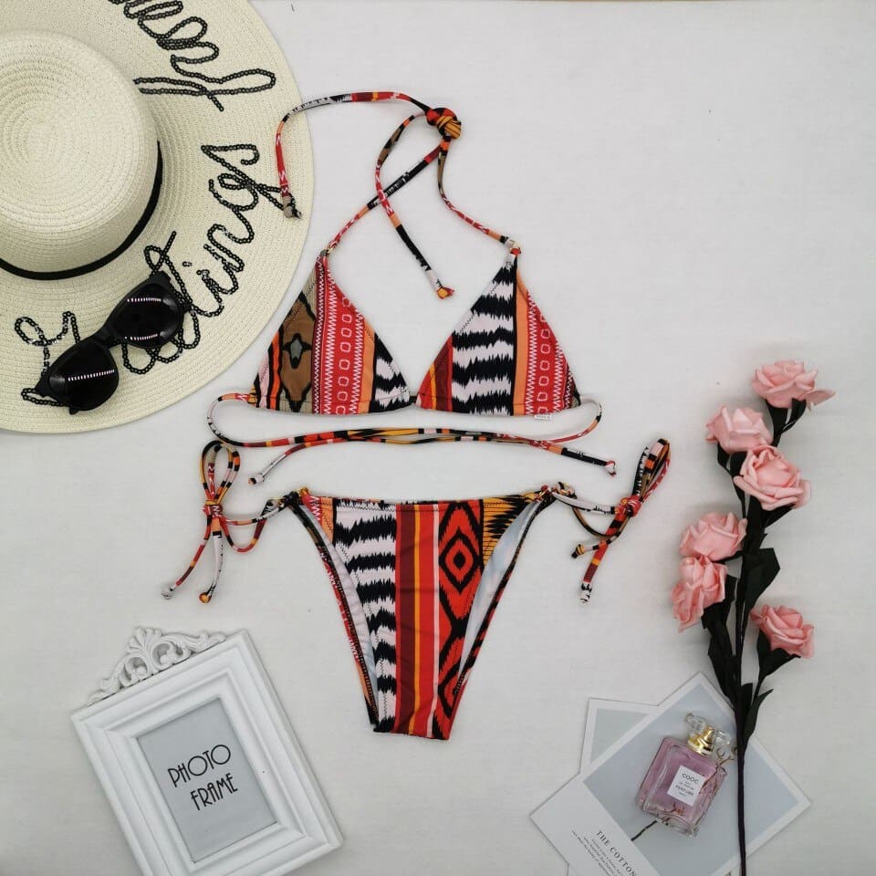 Polka Dot Tie Side Triangle Bikini Swimsuits - On sale