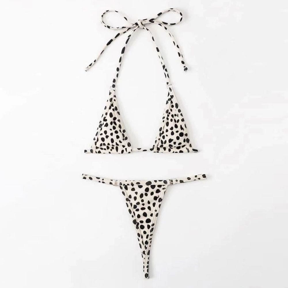 Polka Dot Triangle Thong Brazilian Bikini Swimsuits - On sale