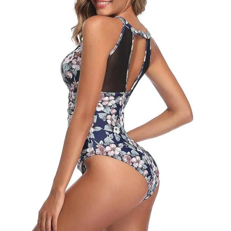 Print Mesh Push Up One Piece Swimsuit - On sale