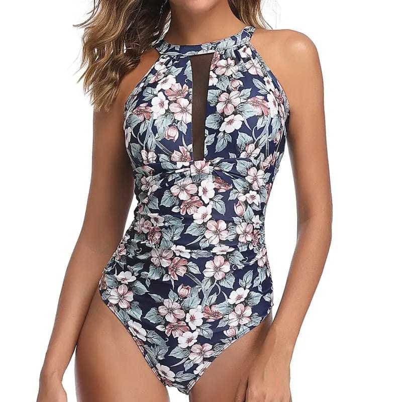 Print Mesh Push Up One Piece Swimsuit - On sale