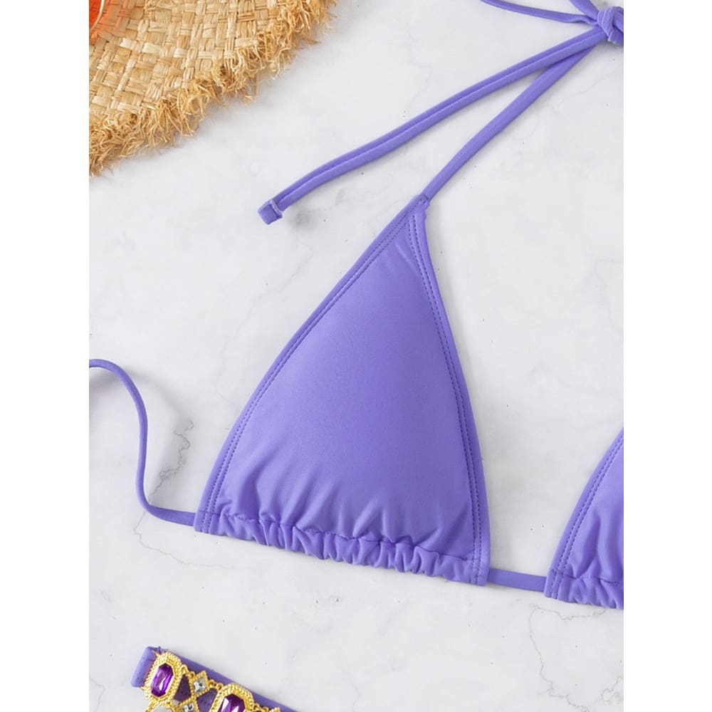 Rhinestone Chain Triangle Bikini Swimsuits - On sale