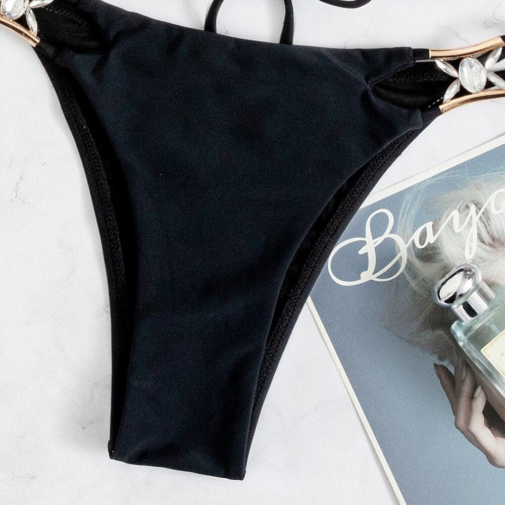 Rhinestone Halter Brazilian Triangle Bikini Swimsuits - On sale