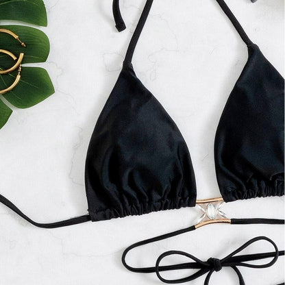 Rhinestone Halter Brazilian Triangle Bikini Swimsuits - On sale