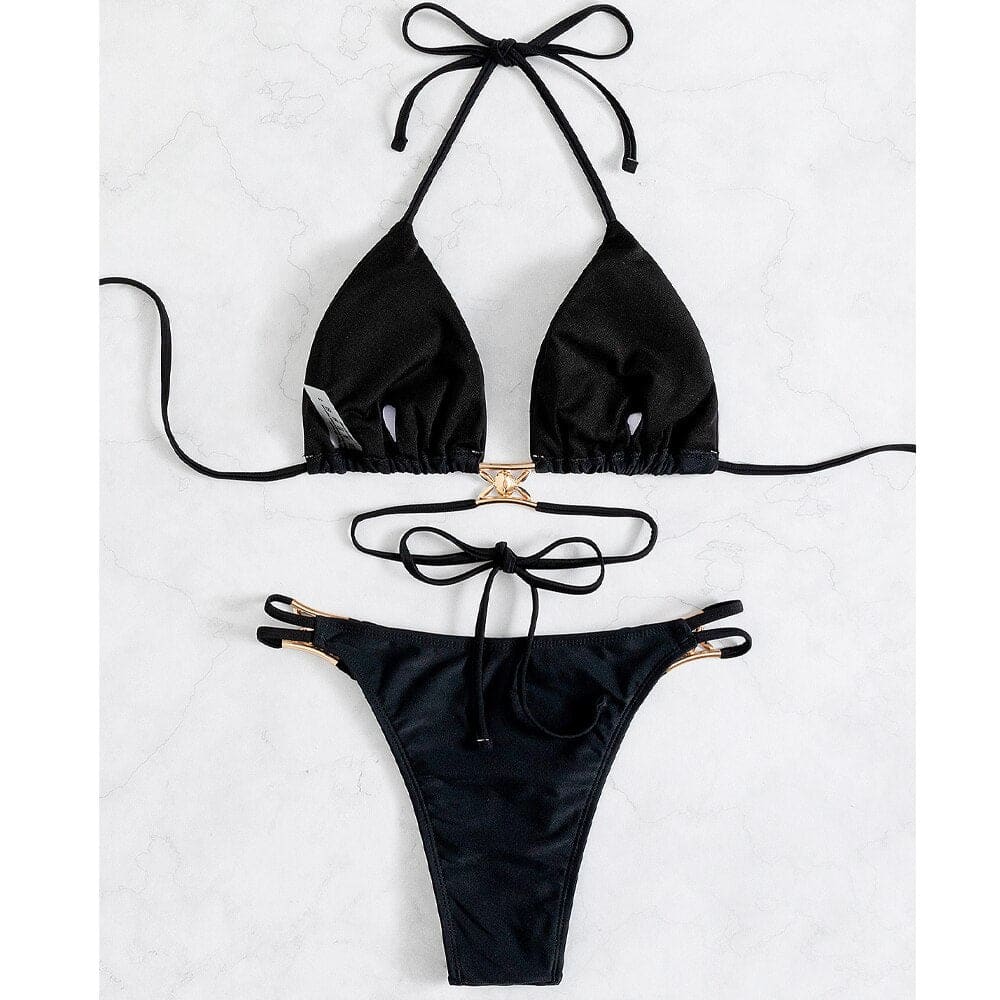 Rhinestone Halter Brazilian Triangle Bikini Swimsuits - On sale